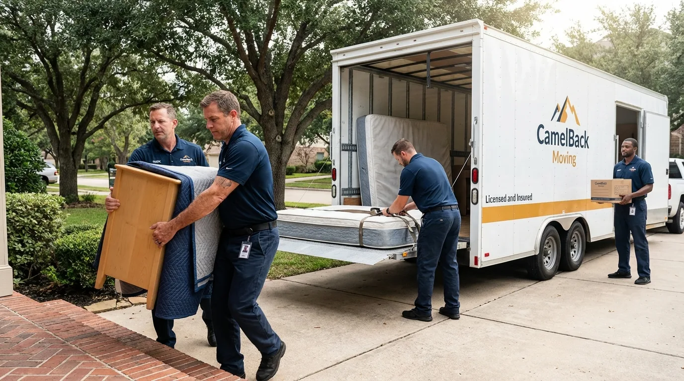 Crew loading residential truck for cross-state move from Fairmont, WV